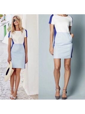 💙🩵 Boden UK Vintage Colorblock 60s Vibe Midi Dress w/ pockets 12 Long